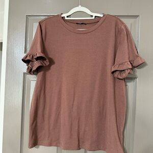 Ruffled Sleeve Brown Top